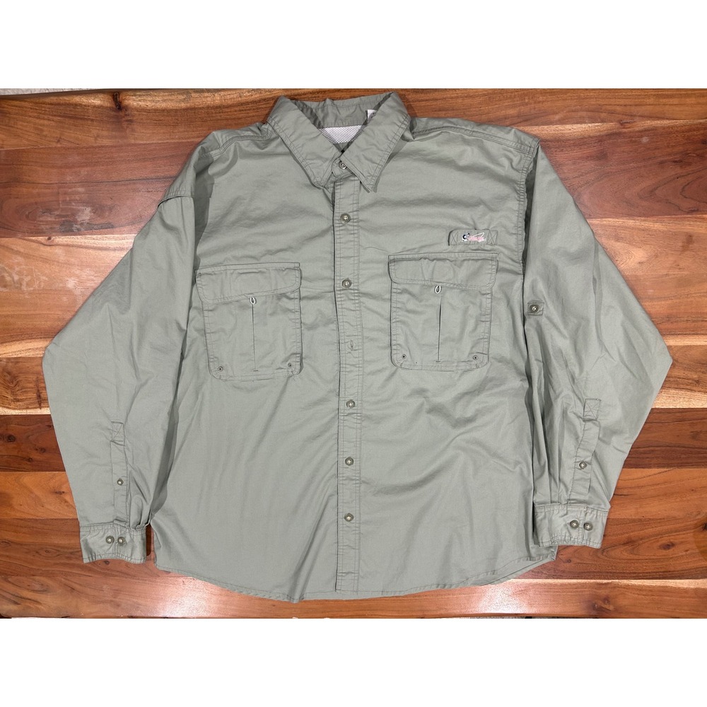 World Wide Sportsman Mens 2XL Fishing Shirt Sage Green Ventilated Long Sleeve